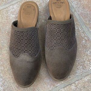 Earth Origins Women's Taupe Perforated Suede Mules